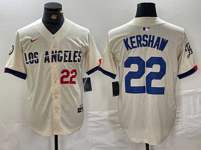 Mens Los Angeles Dodgers #22 Clayton Kershaw Number Cream 2024 City Connect Limited Stitched Jersey